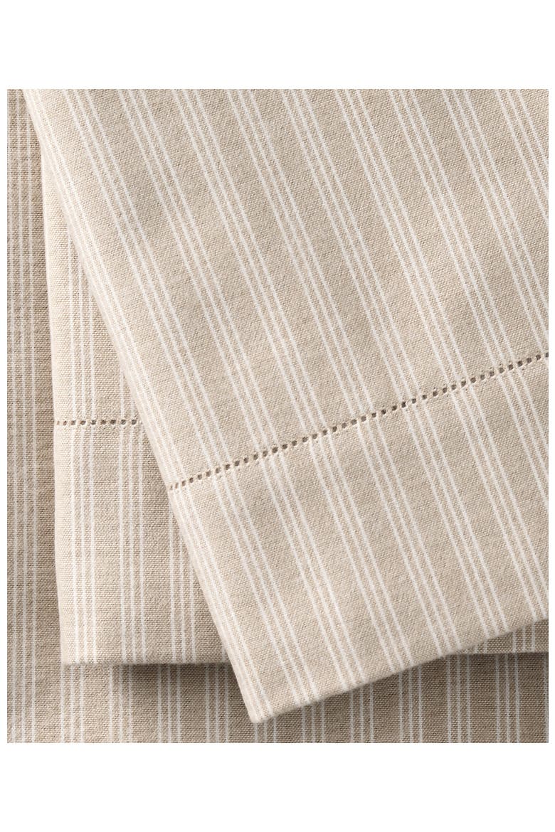 Luxe Flannel Printed Bed Sheet Set, Alternate, color, Ivory/Khaki Stripes