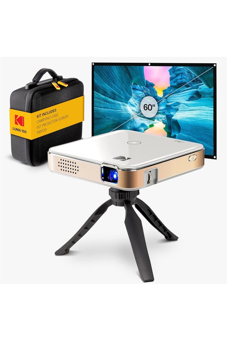 Luma 150 Pico Projector, Rechargeable Ultra Mini Projector w/60" Screen, Tripod & Case, Main, color, White