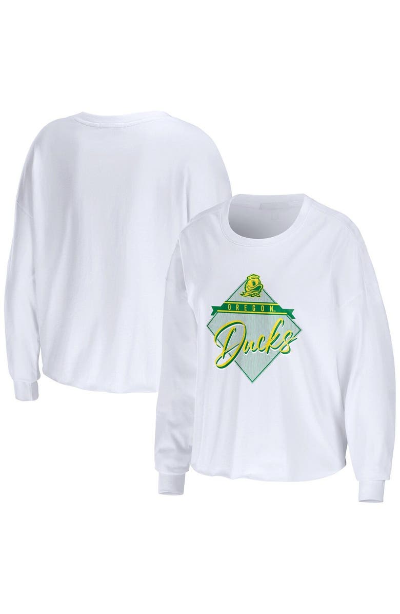 WEAR by Erin Andrews Women's WEAR by Erin Andrews White Oregon Ducks Diamond Long Sleeve Cropped T-Shirt, Main, color, White