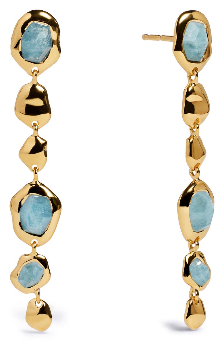 Monica Vinader Odyssey Aquamarine Onyx Drop Earrings, Main, color, 18K Gold Vermeil / Aquamarine