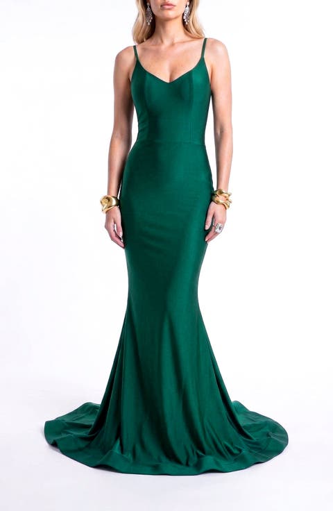 Open Back Pleated Sweetheart Mermaid Gown