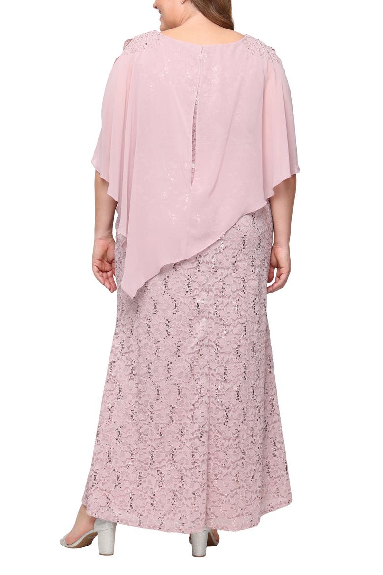 Sequin Floral Lace Dress with Capelet, Alternate, color, BLUSH