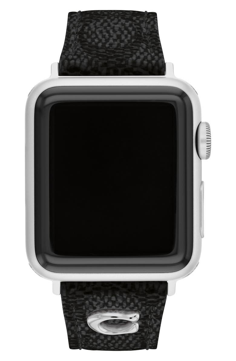 COACH 20mm Apple Watch<sup>®</sup> Watchband, Main, color, Black