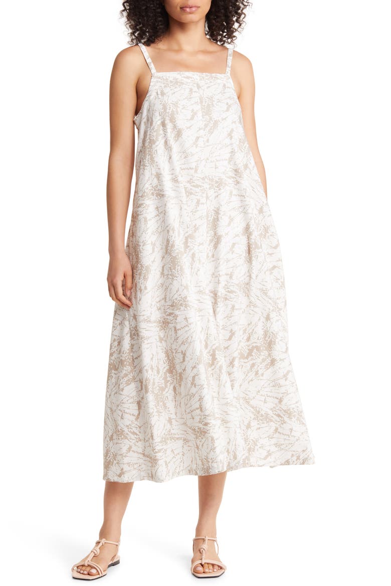 A-Line Midi Dress, Main, color, IVORY CLOUD- TAN SPLATTER