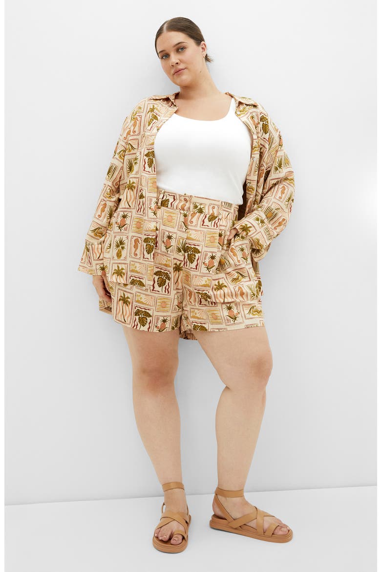 Bella Print Woven Shorts, Alternate, color, COOL TROPICS