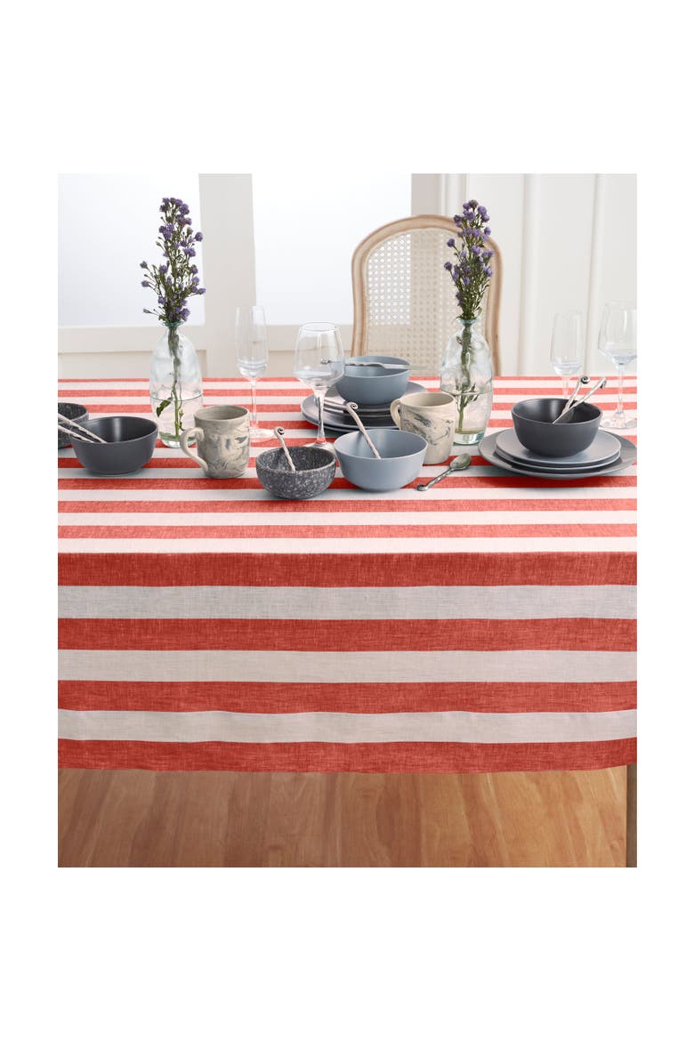 Linen Tablecloth - Cabana Stripe, Alternate, color, Red and White