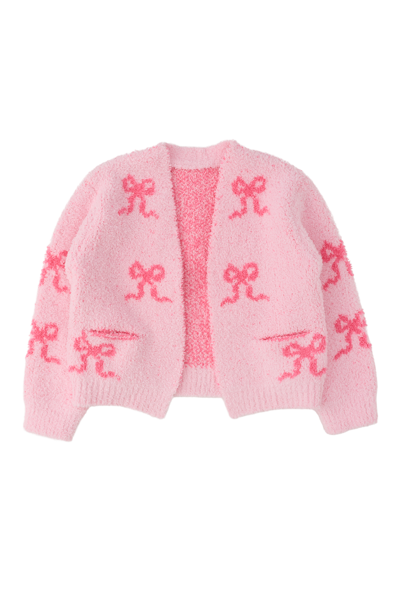 Cozy Sweater Knit Open Cardigan, Main, color, Hot Pink Bows
