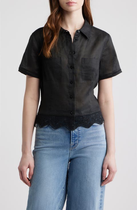 The Embroidered Seaside Ramie Button-Up Top