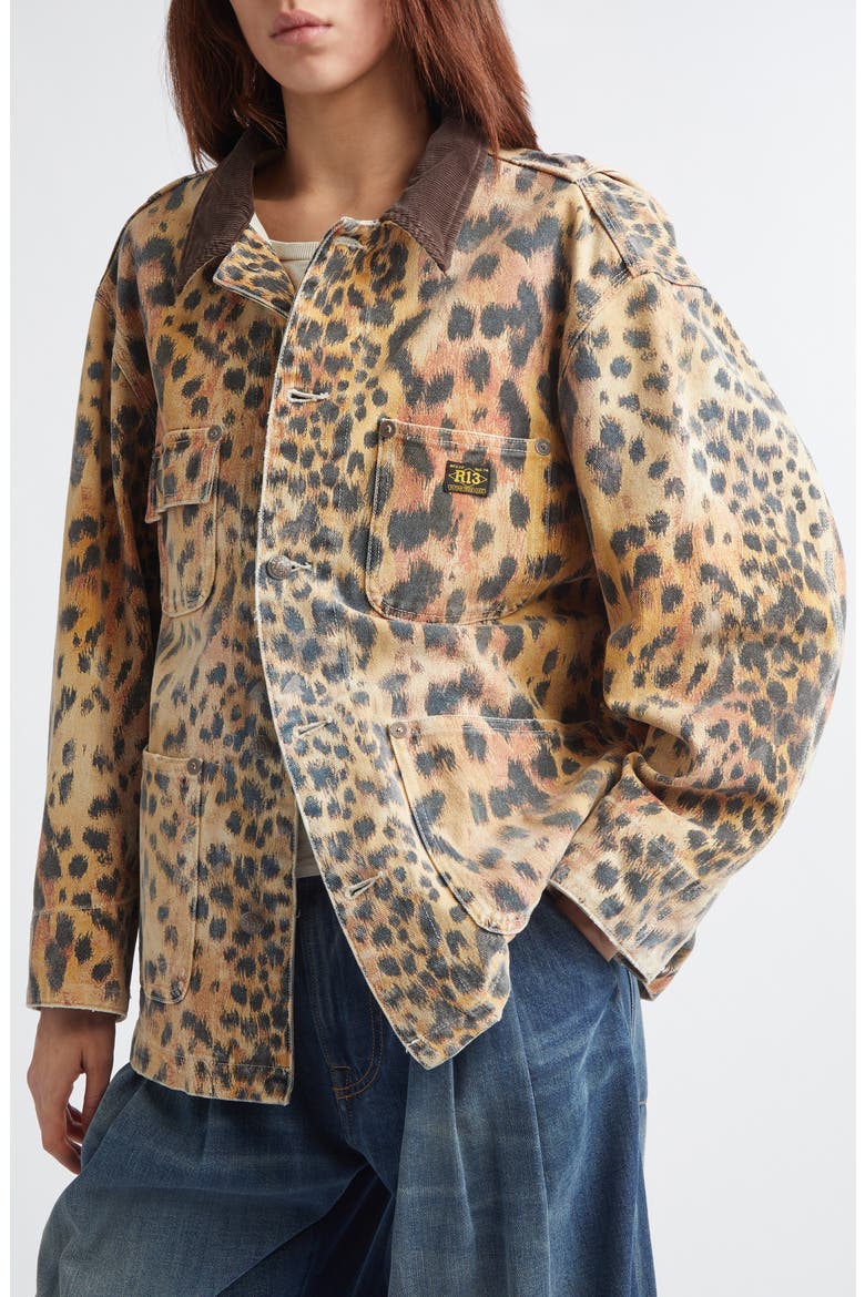 Relaxed Leopard Print Chore Jacket, Alternate, color, VINTAGE ORANGE LEOPARD