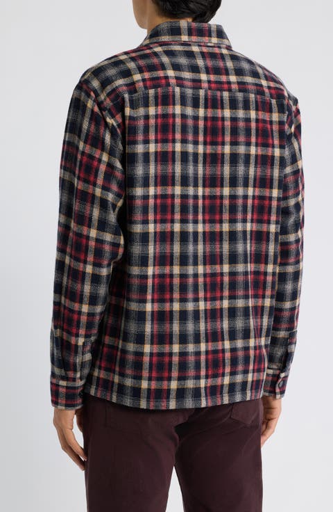 Plaid Wool Blend Button-Up Overshirt