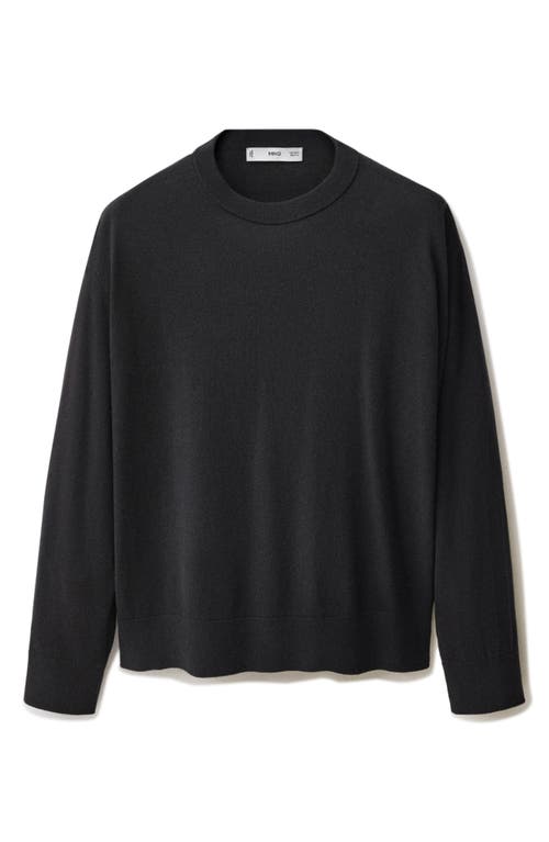Mango Wool & Cotton Crewneck Sweater In Black