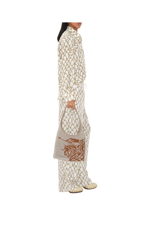 Burberry White & Tan Large Ekd Crochet Tote In White/sand