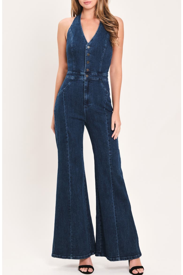 Denim Halter Jumpsuit, Main, color, MEDIUM INDIGO