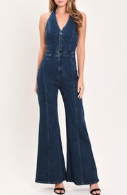 FLYING TOMATO Denim Halter Jumpsuit
