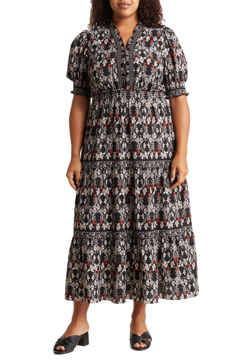 MAX STUDIO Patterned Smocked Maxi Dress, Main, color, 