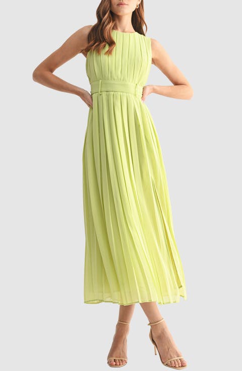 Pleated Belted Maxi Dress