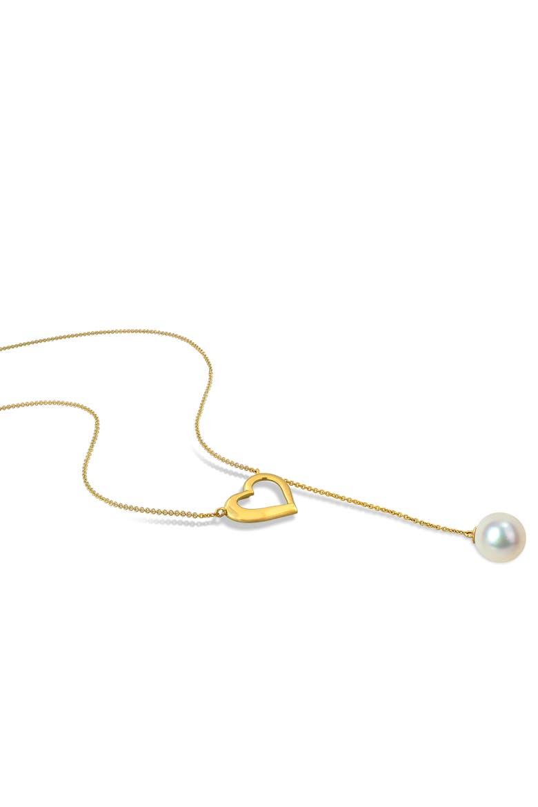 Cultured Pearl Heart Lariat Necklace 10k, Alternate, color, Pearl
