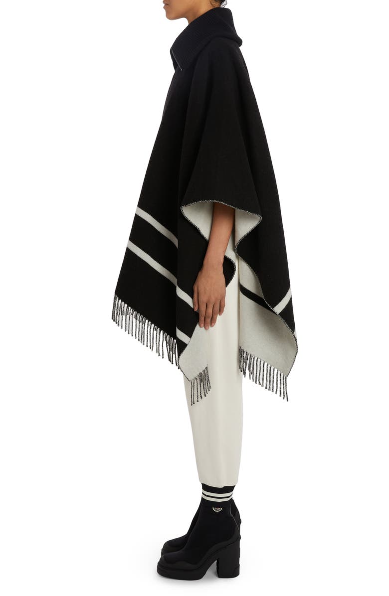 Moncler Fringe Wool Blend Cape, Alternate, color, 