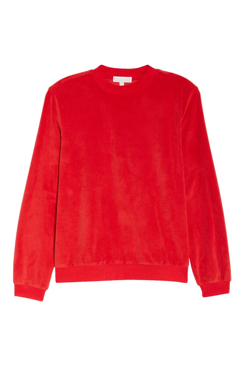 Silky Velour Mock Neck Top, Alternate, color, RED HOT