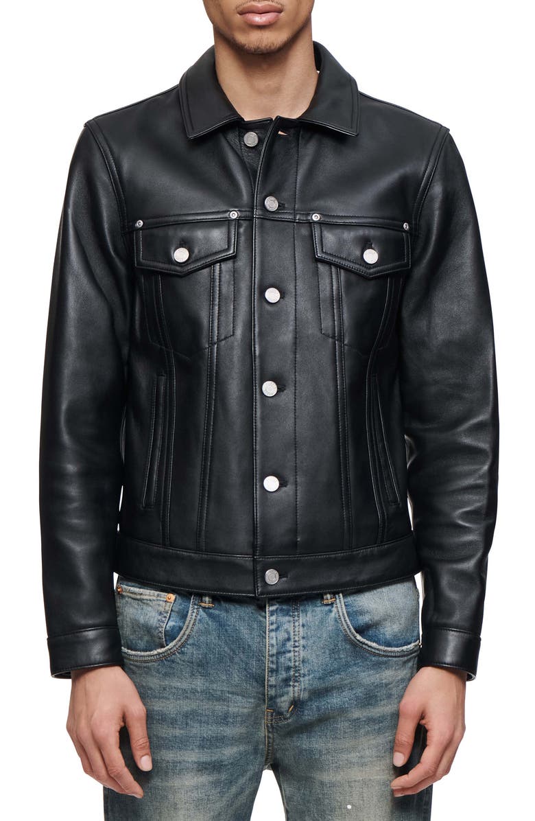 PURPLE BRAND Leather Trucker Jacket, Main, color,