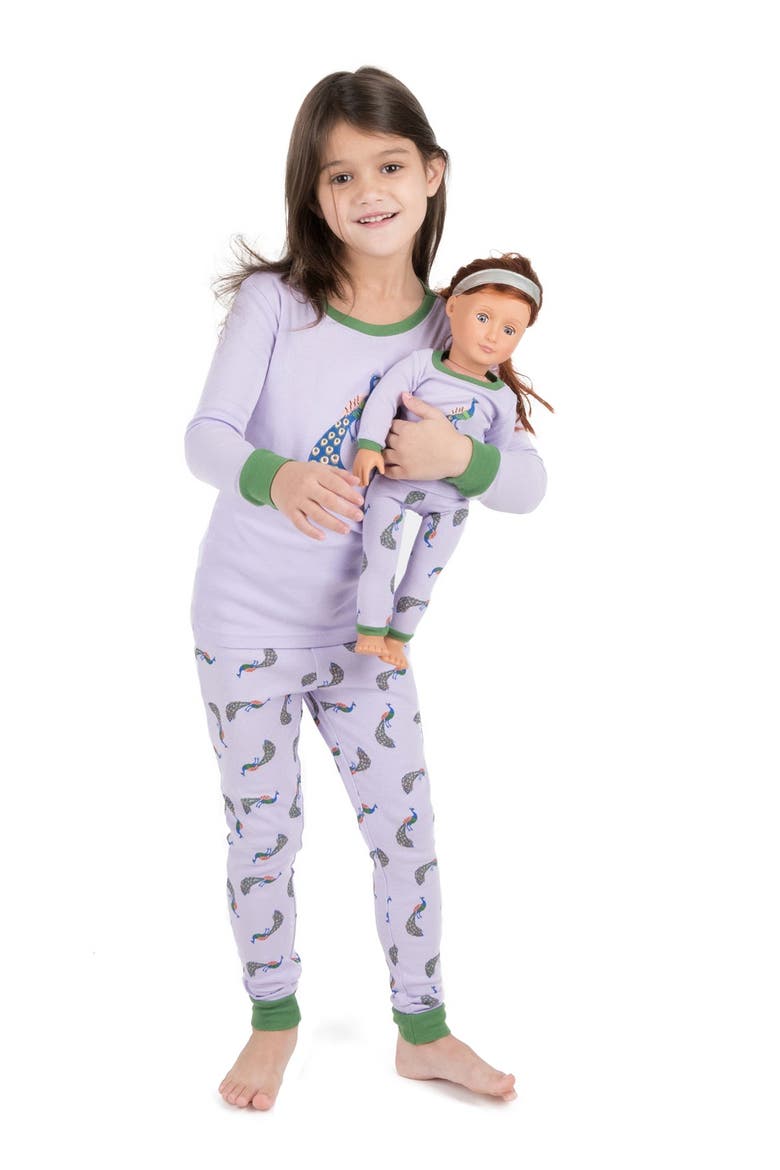 Peacock Pajama & Matching Doll Pajama Set, Alternate, color, MULTI