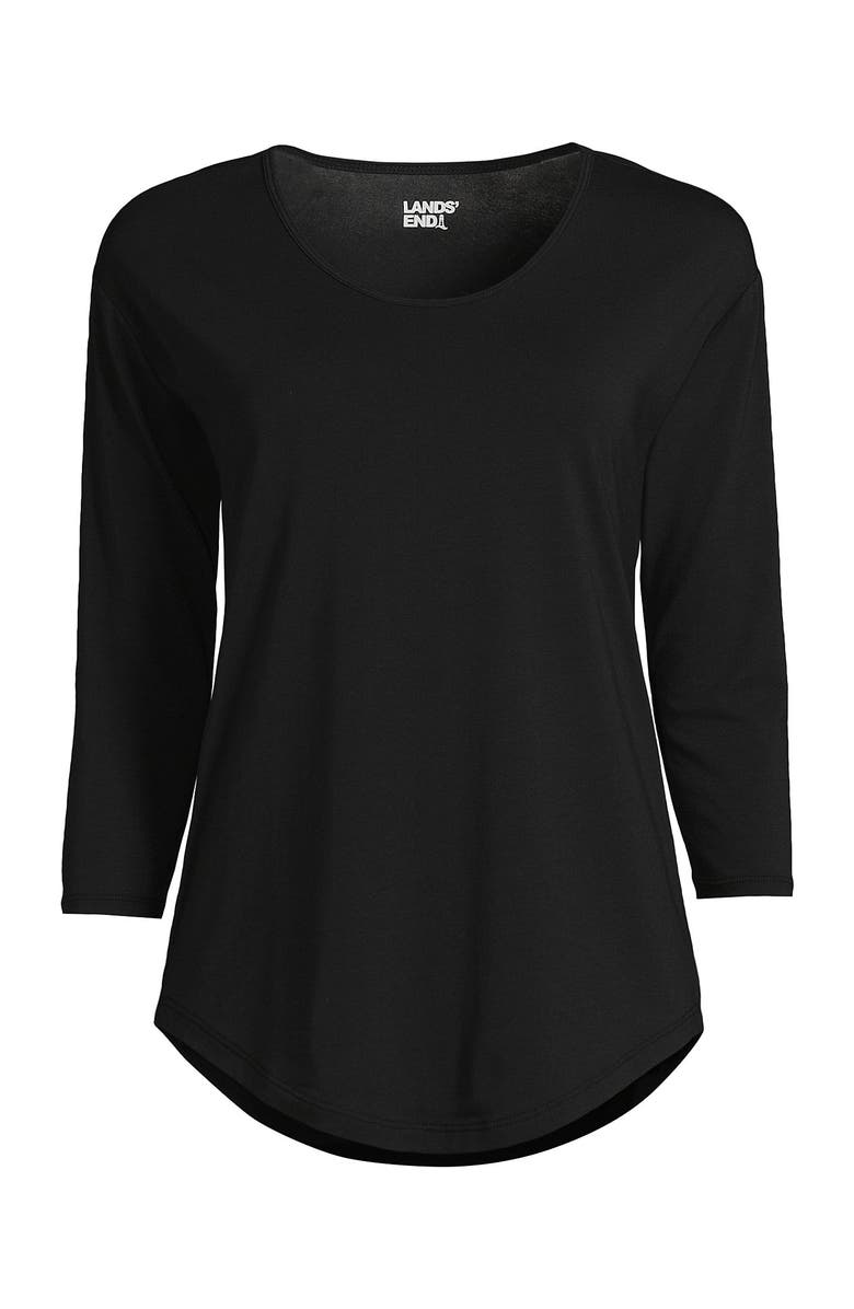 Lands' End 3/4 Sleeve Lightweight Jersey U-Neck Tunic, Alternate, color, Black