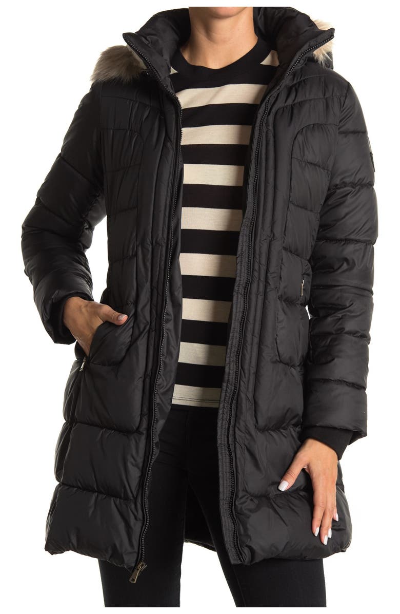 Larry Levine Faux Fur Hood & Faux Shearling Lined Puffer Jacket, Alternate, color, 