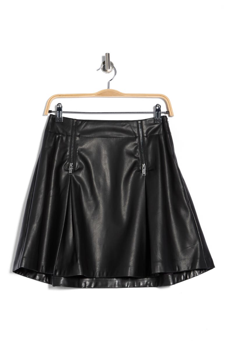 Faux Leather Front Zip Miniskirt, Alternate, color, BLACK