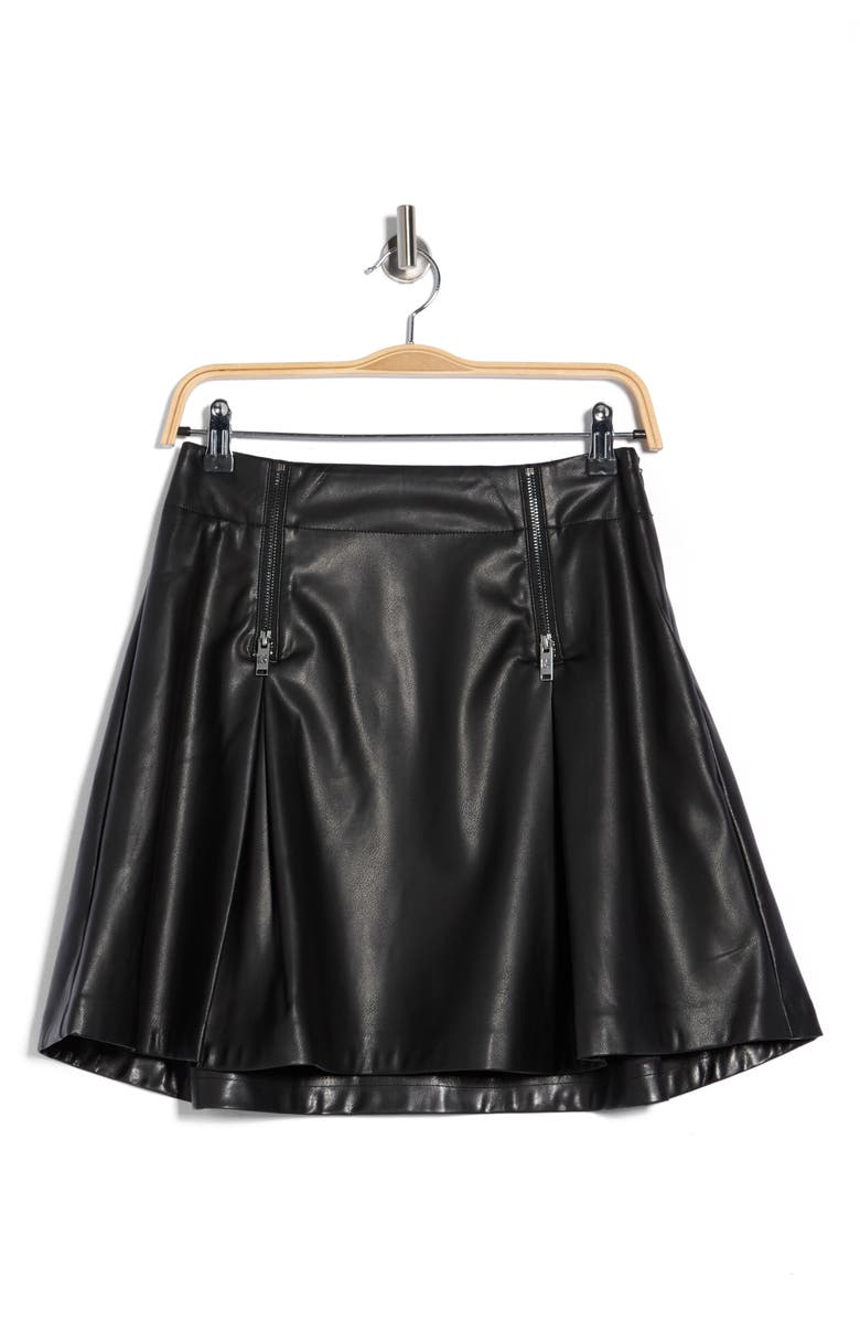 DKNY Faux Leather Front Zip Miniskirt, Alternate, color, Black