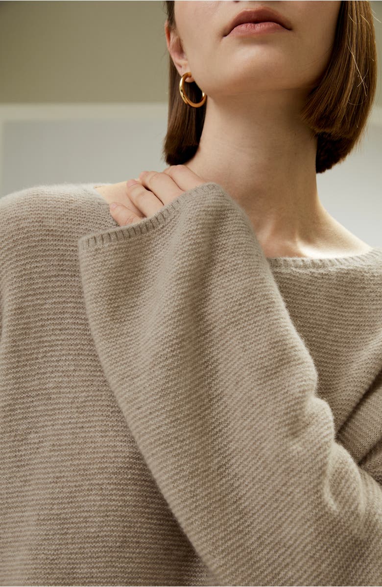 Lilysilk Relaxed Fit Drop-Shoulder Silk Cashmere Blend Sweatshirt, Alternate, color, Brown