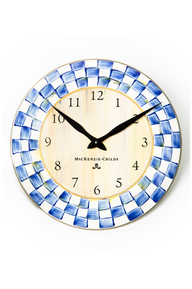 Royal Check Enameled Steel Wall Clock, Main, color, BLUE/ WHITE