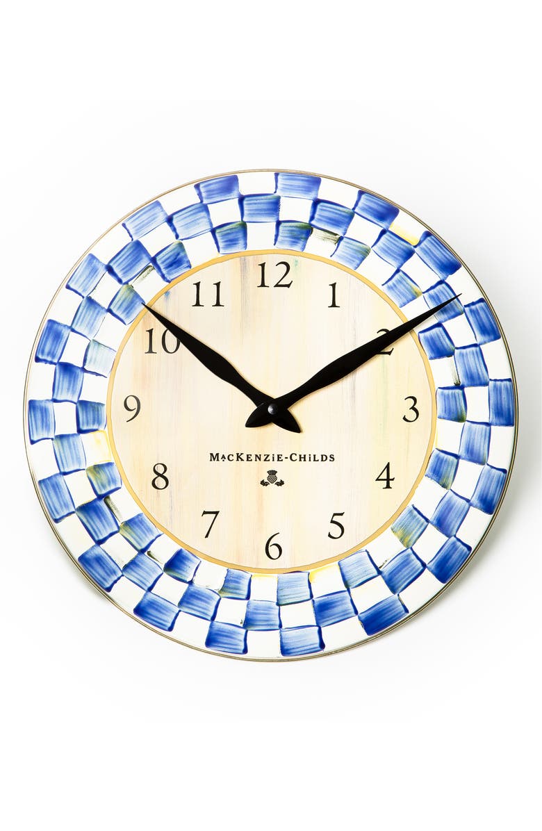 MACKENZIE CHILDS Royal Check Enameled Steel Wall Clock, Main, color, Blue/ White