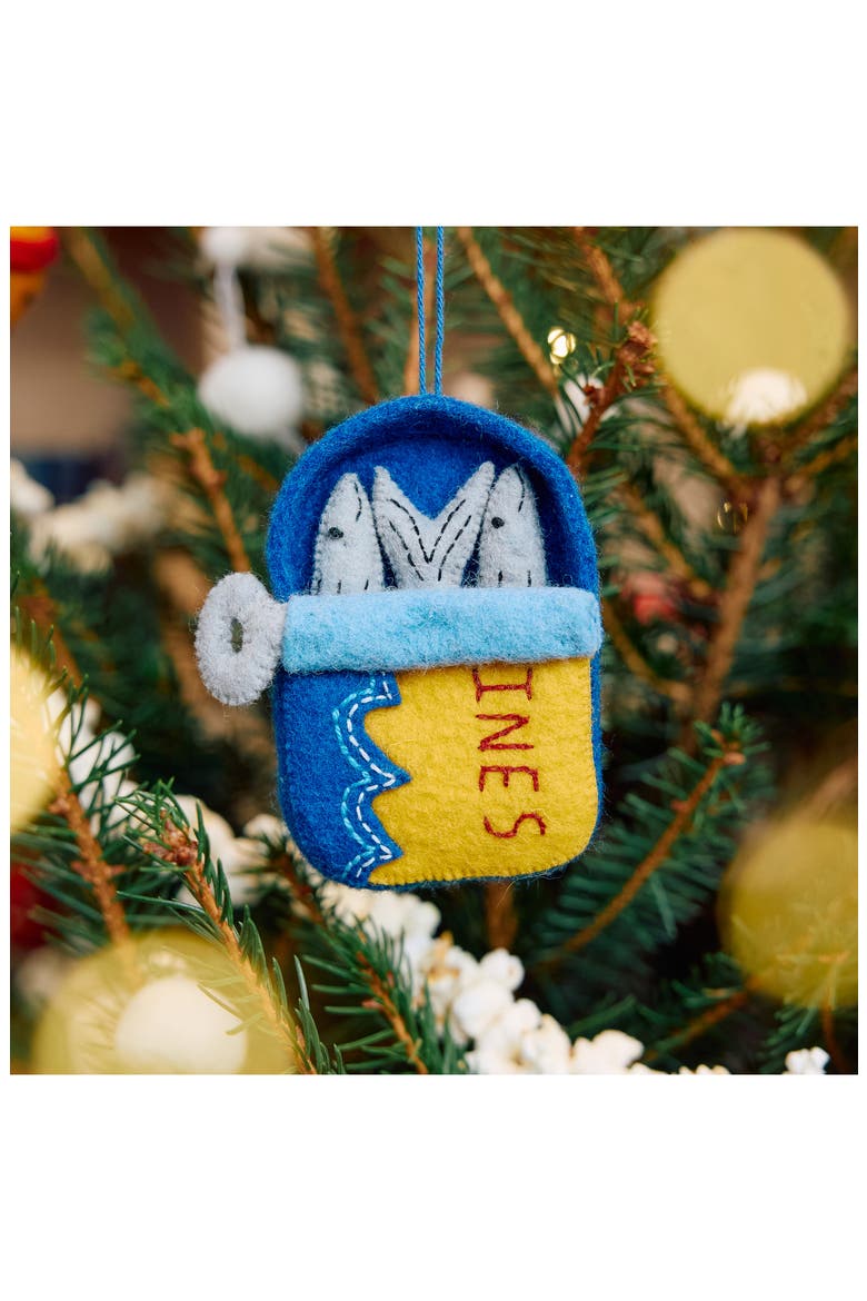 Tin of Sardines Ornament, Alternate, color, BLUE