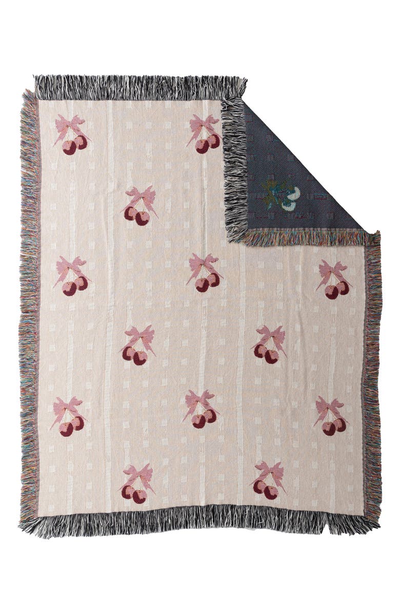 Deny Designs Emanuela Carratoni Coquette Cherry Fringe Throw Blanket, Alternate, color, Beige Cherry