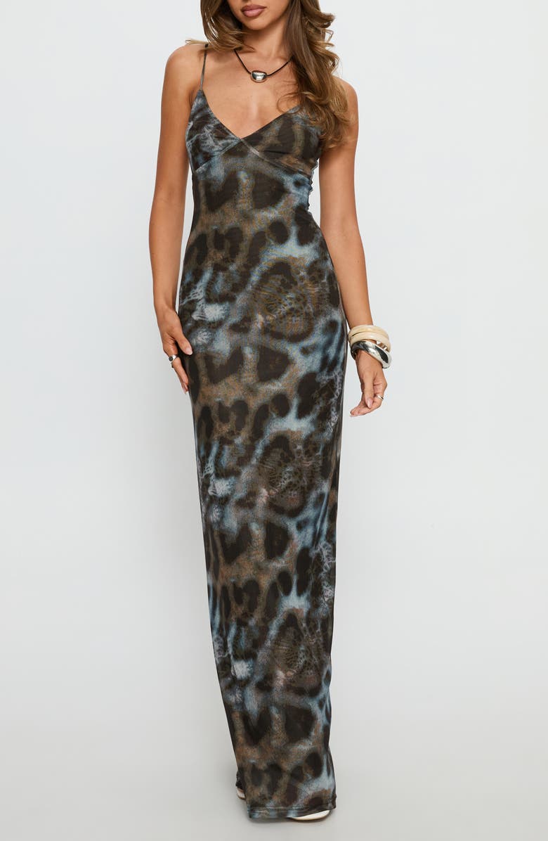 Princess Polly Saphrona Print Sleeveless Maxi Dress, Main, color, Leopard