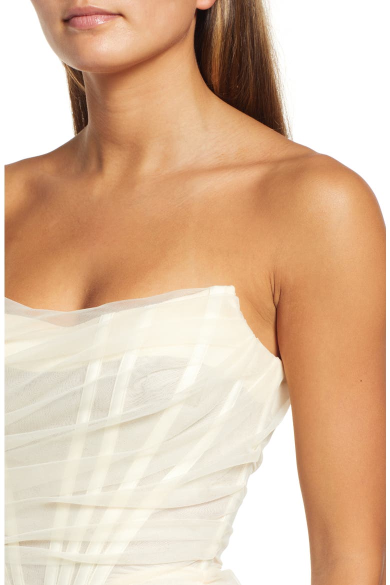 Leila Mesh Strapless Corset Dress, Alternate, color, IVORY