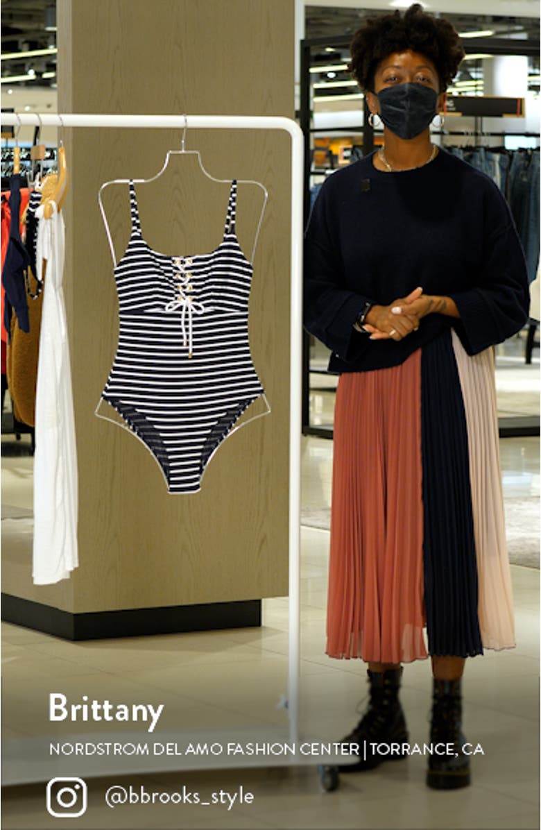 Stripe Lace-Up One-Piece Swimsuit, sales video thumbnail