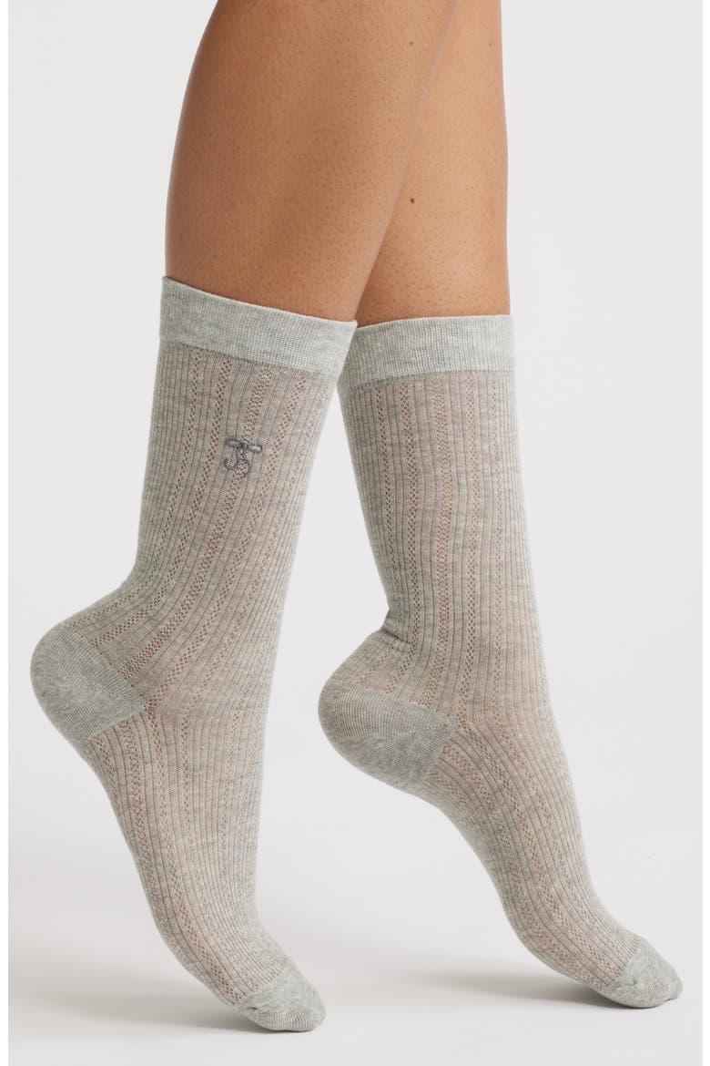 Kate Pointelle Bow Crew Socks, Main, color, GREY