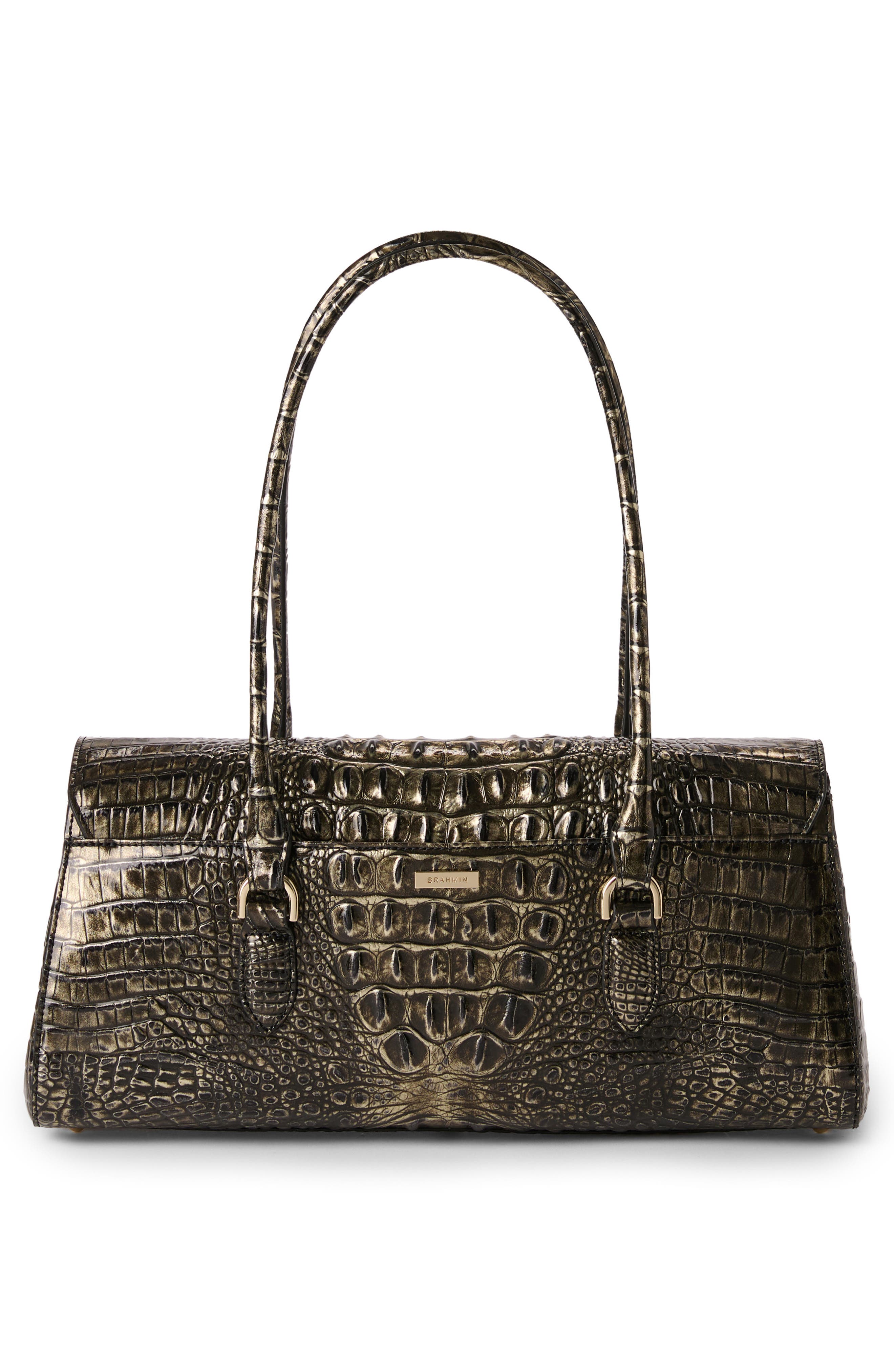 Brahmin Dayan Croc Embossed Leather Satchel, Alternate, color, 