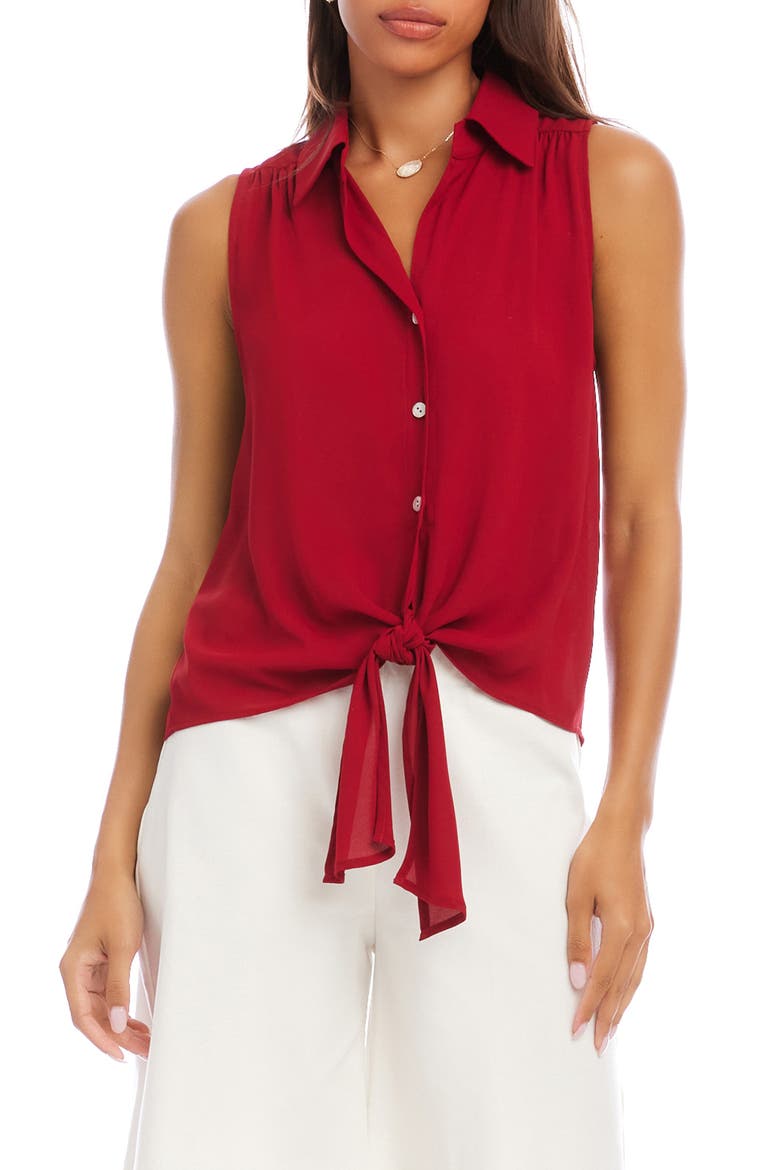 Sleeveless Tie Front Crepe Top, Main, color, RED