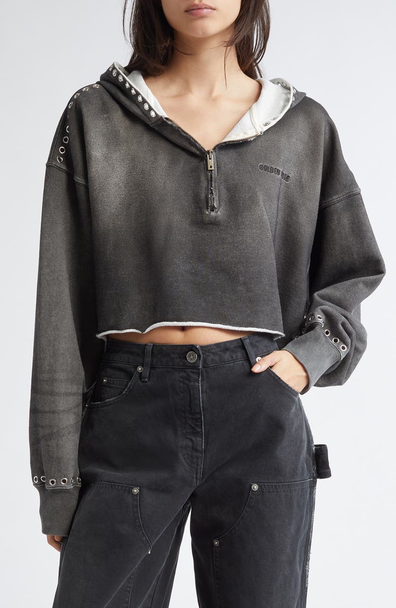 Golden Goose Journey Grommet Crop Half Zip Cotton Hoodie, Main, color, 