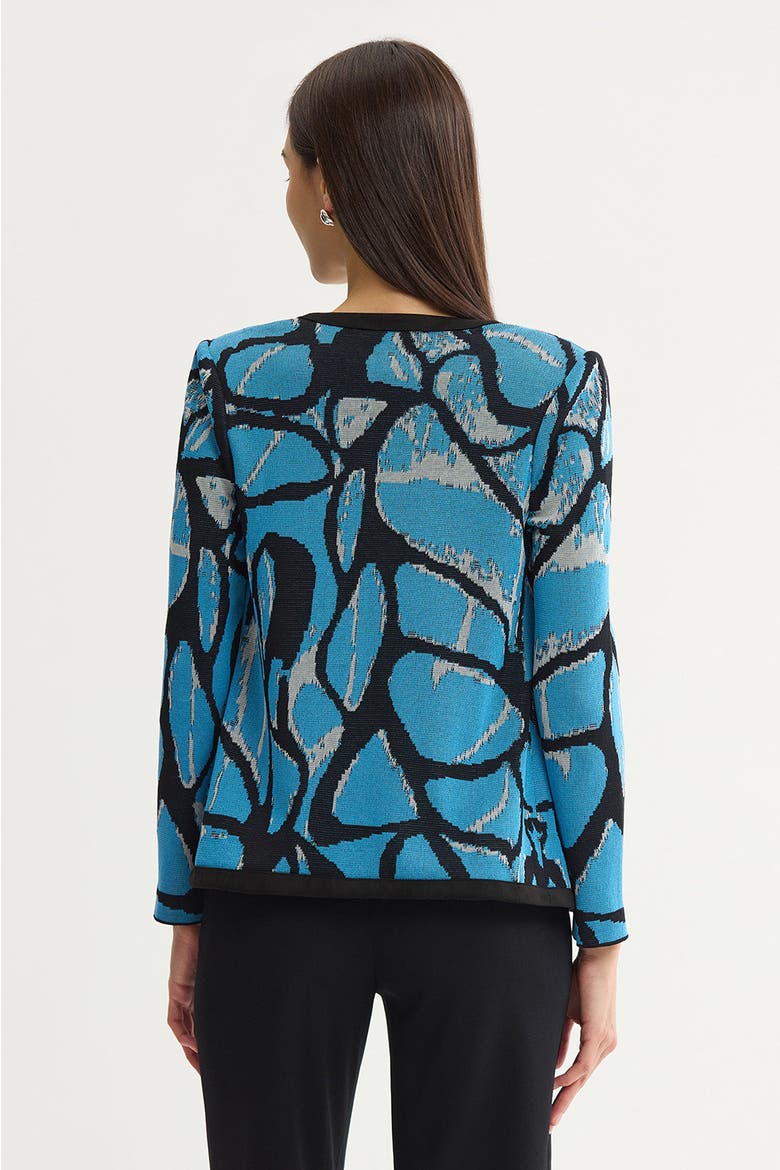 Abstract Jacquard Suede Trim Knit Jacket, Alternate, color, Tranquil Blue