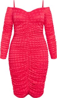 City Chic Lorelai Ruched Cold Shoulder Long Sleeve Dress