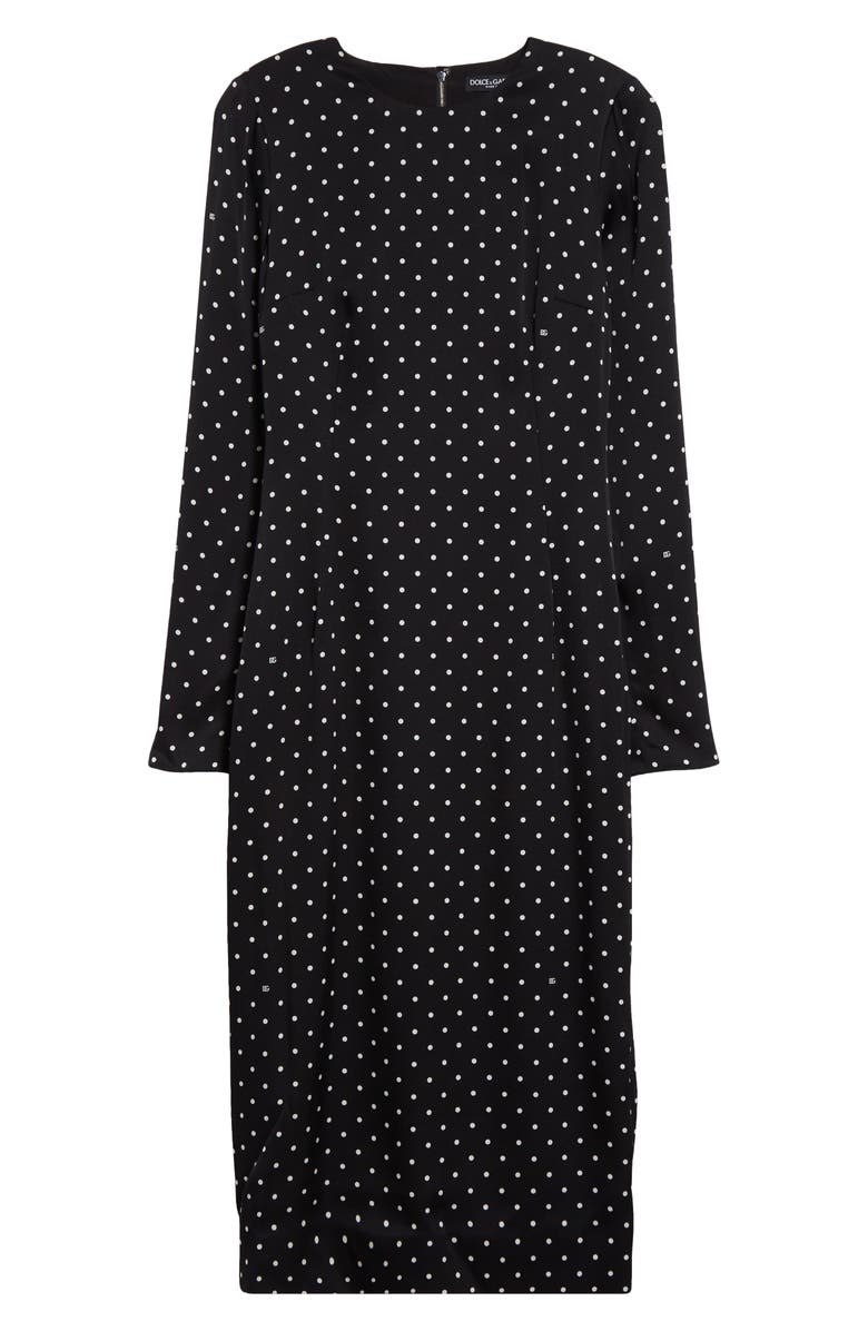 Dolce&Gabbana Polka Dot Long Sleeve Stretch Silk Midi Dress, Alternate, color, 