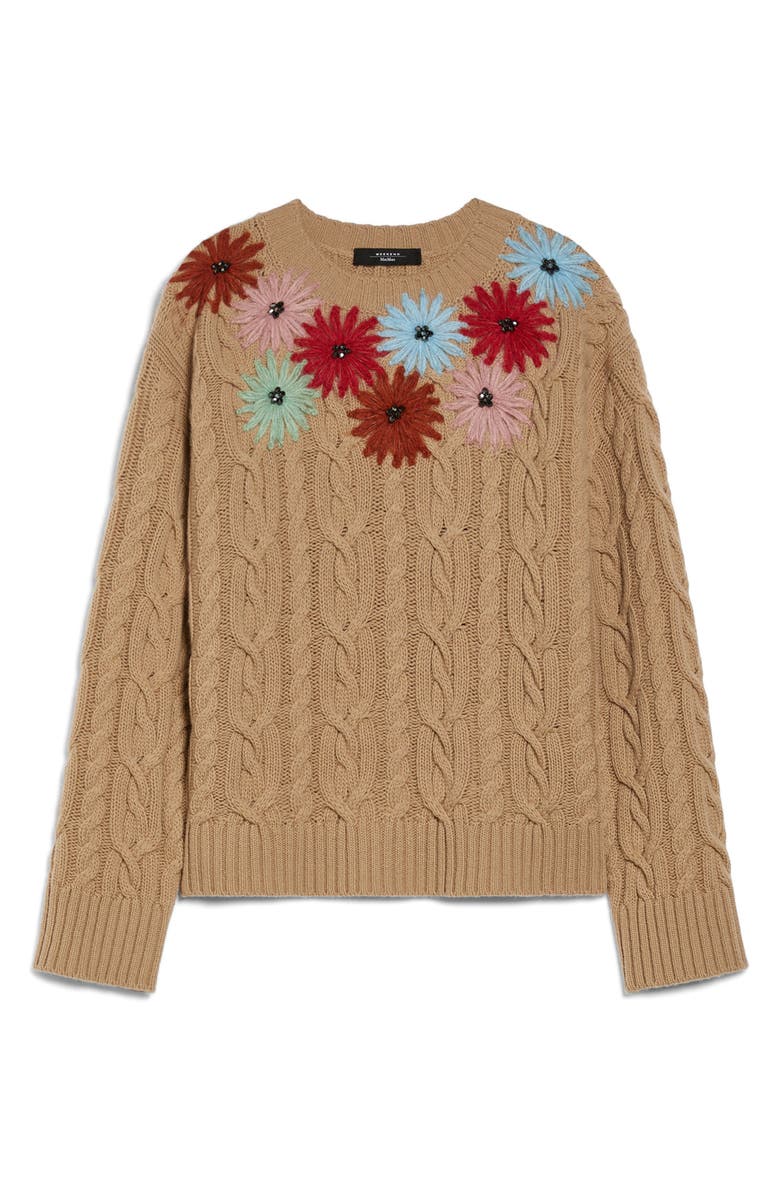 Weekend Max Mara Sasia Beaded Floral Detail Virgin Wool Blend Sweater, Alternate, color,