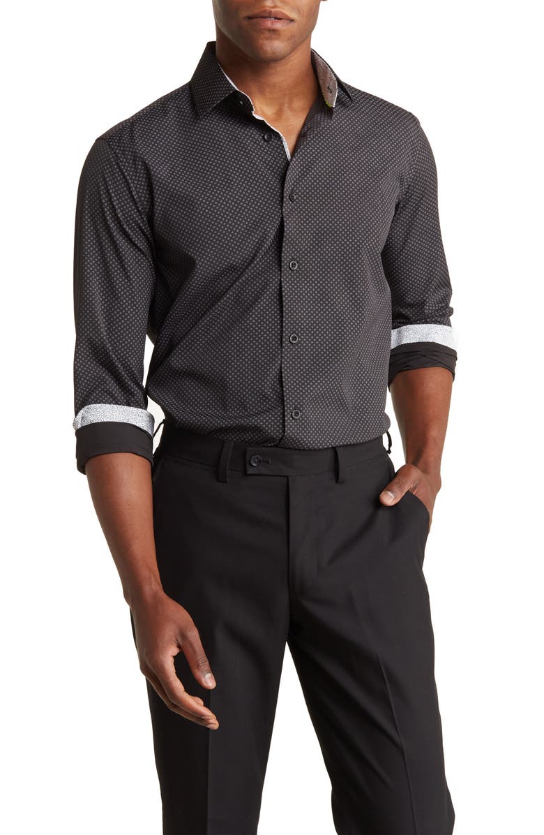 TOM BAINE Slim Fit Performance Stretch Long Sleeve Button Front Shirt, Main, color,