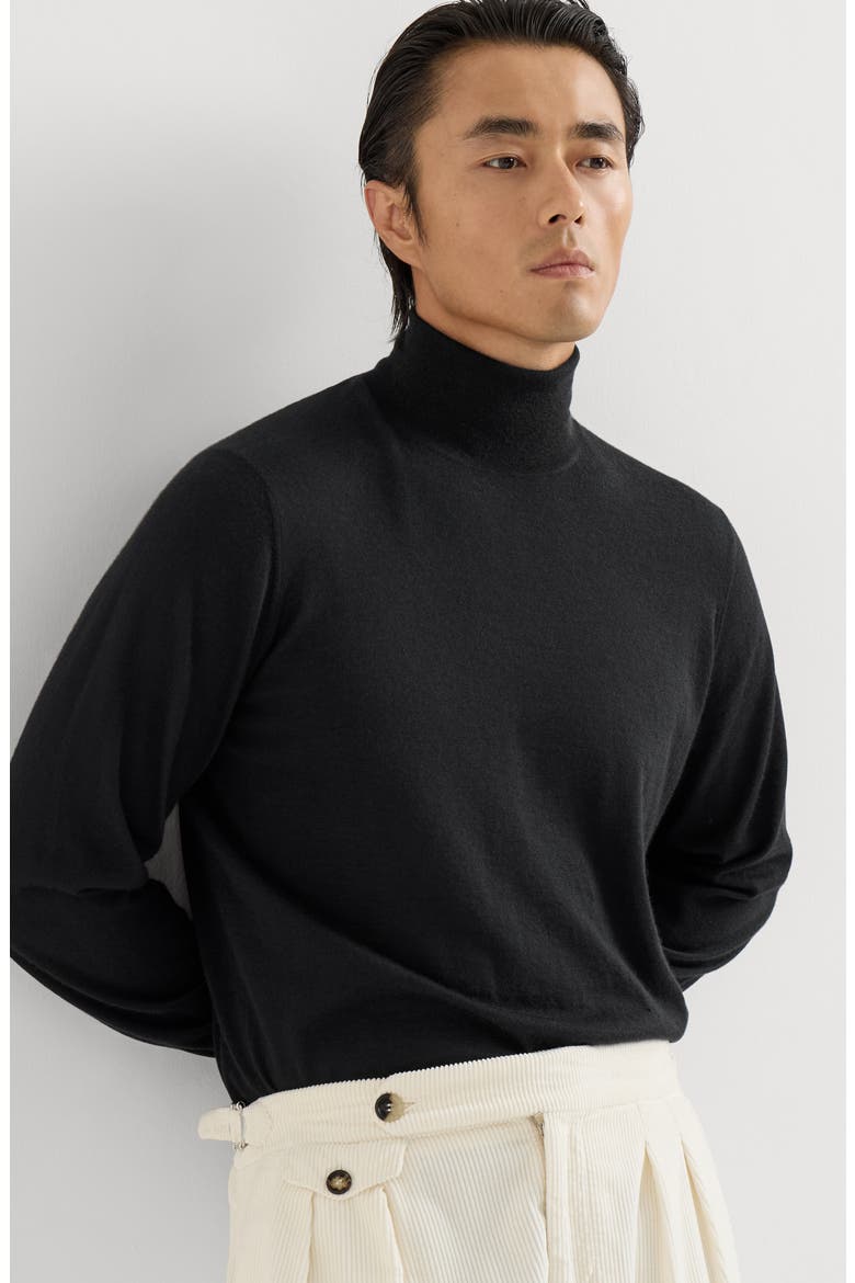Cashmere and silk lightweight turtleneck sweater, Alternate, color, Black