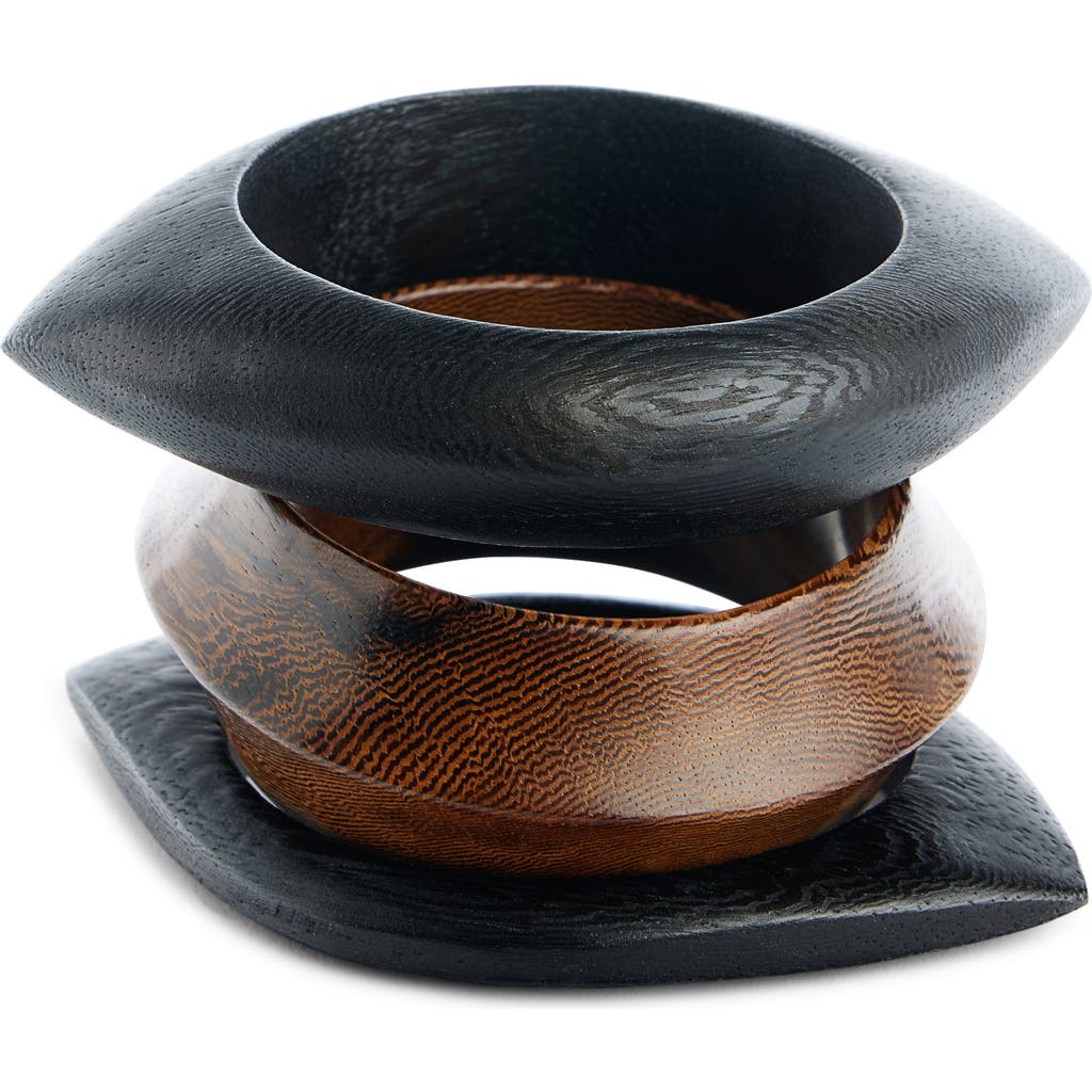 Isabel Marant Set Of 3 Wood Eye Bangle Bracelets In Black