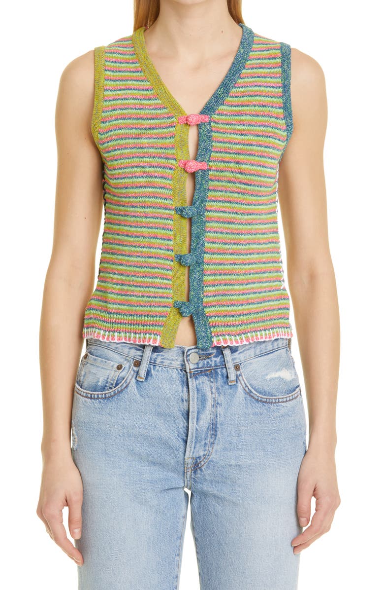 YanYan Romy Microstripe Button-Up Sweater Vest, Main, color,