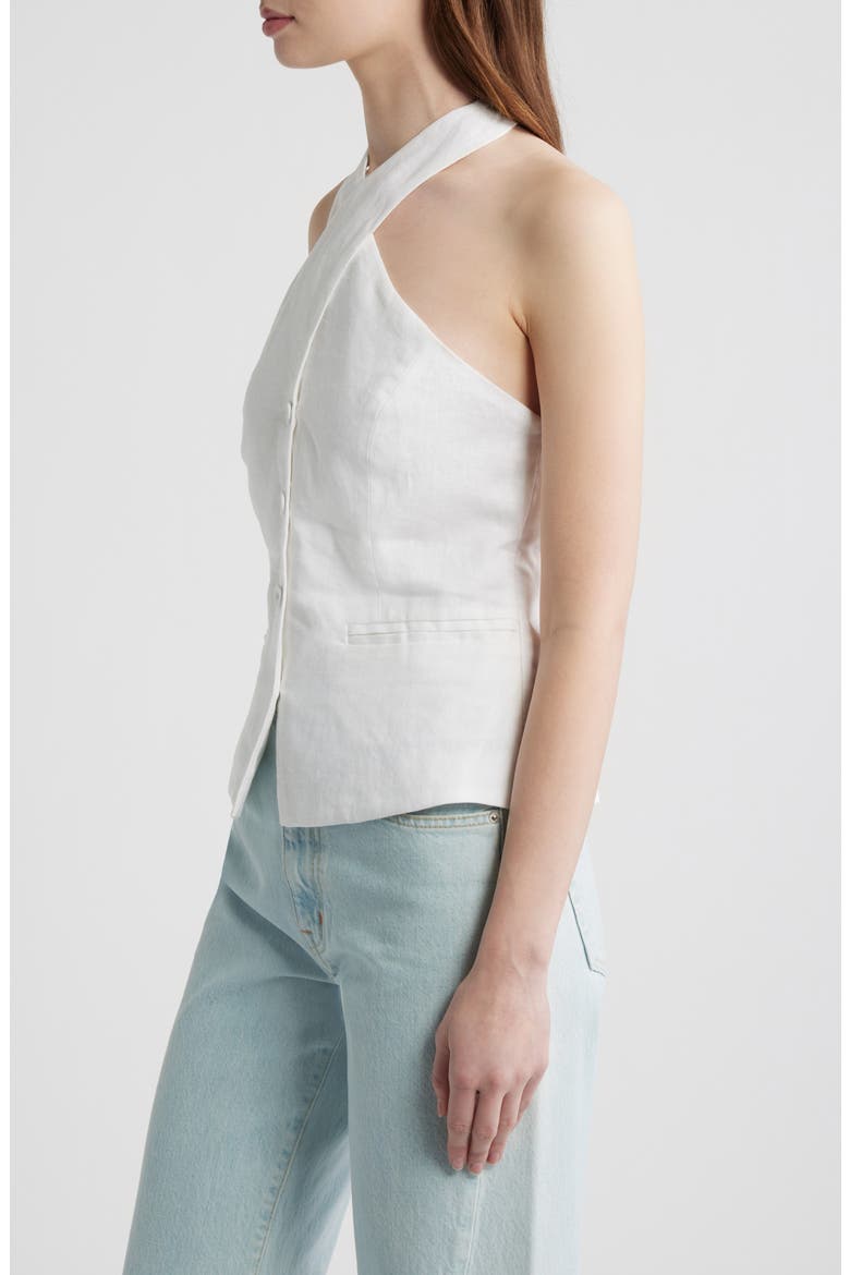 Tate Cross Neck Linen Top, Alternate, color, WHITE